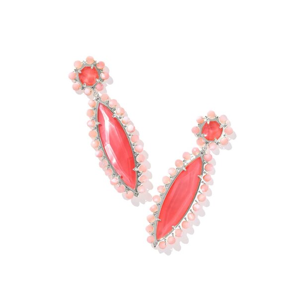 NWT Kendra Scott Genevieve Iridescent Abalone Earrings Coral Pink Gold - Picture 1 of 6